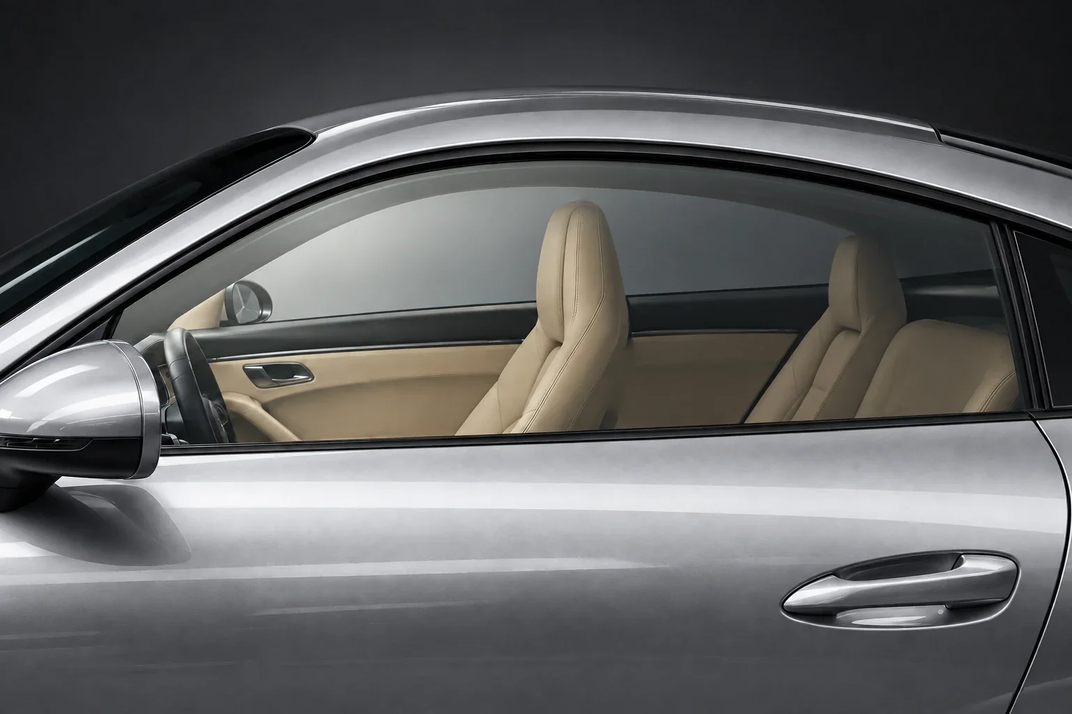 Illustration of a silver Porsche side window with selectable tint darkness